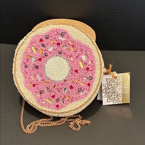 Made in India Beaded Donut Crossbody Bag with Gold Chain